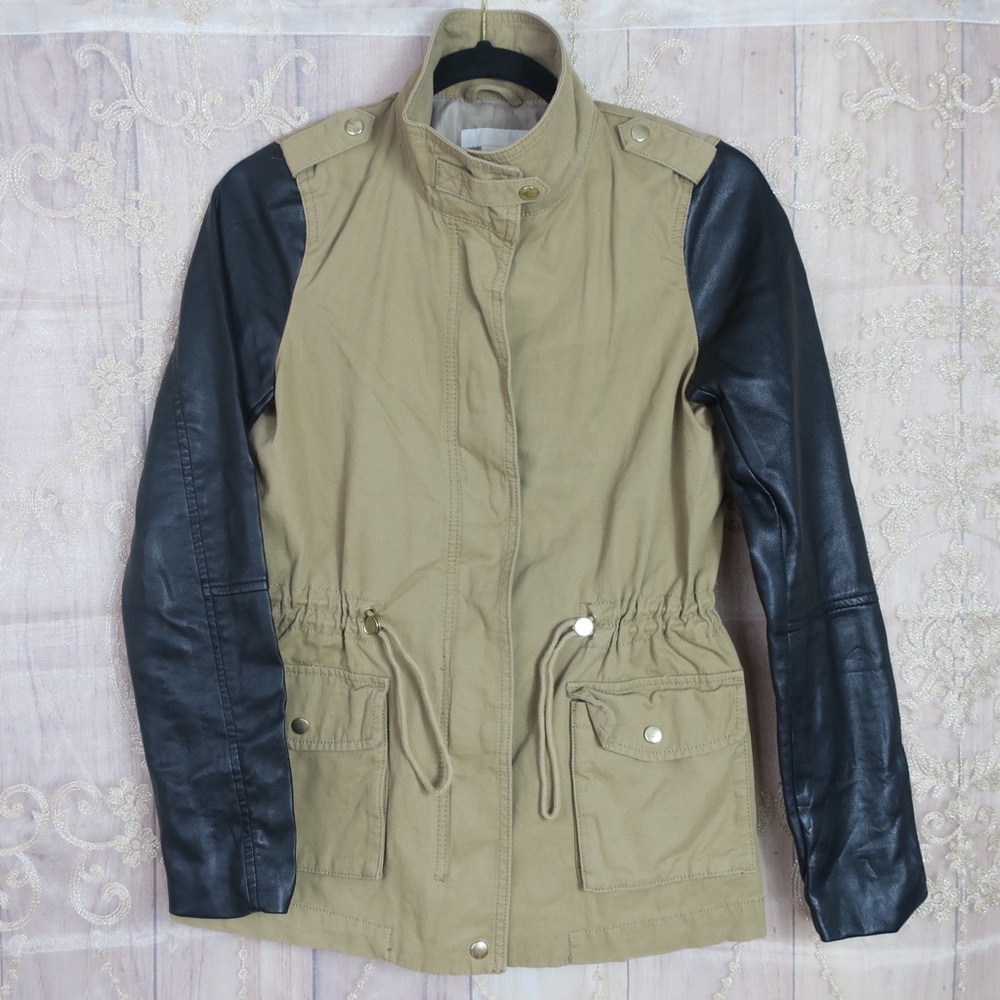 H&M | Tan Leather Sleeve Utility Jacket Size 6